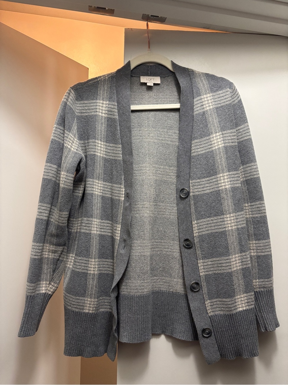 LOFT Plaid V-Neck Cardigan Sweater